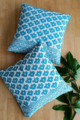 SootiSyahi 'Classic Consorts'Hand Printed Cotton Cushion Set Of Two