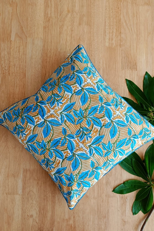 SootiSyahi 'Single Waves' Hand Printed Cotton Cushion Set Of Two