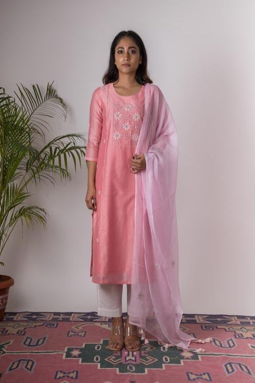 Urmul Carnation Embroidered Chanderi Kurta Pant Set For Women Online