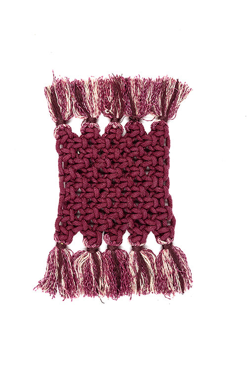 One 'O' Eight Knots Classic Fringe Hand-Knotted 100% Cotton Coaster (Set of 2)