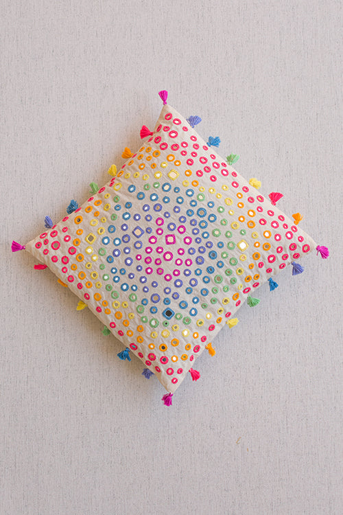 Okhai 'Optic' Mirror Work Pure Cotton Cushion Cover