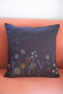 Okhai 'Zinnia' Hand Embroidered Pure Cotton Cushion Cover
