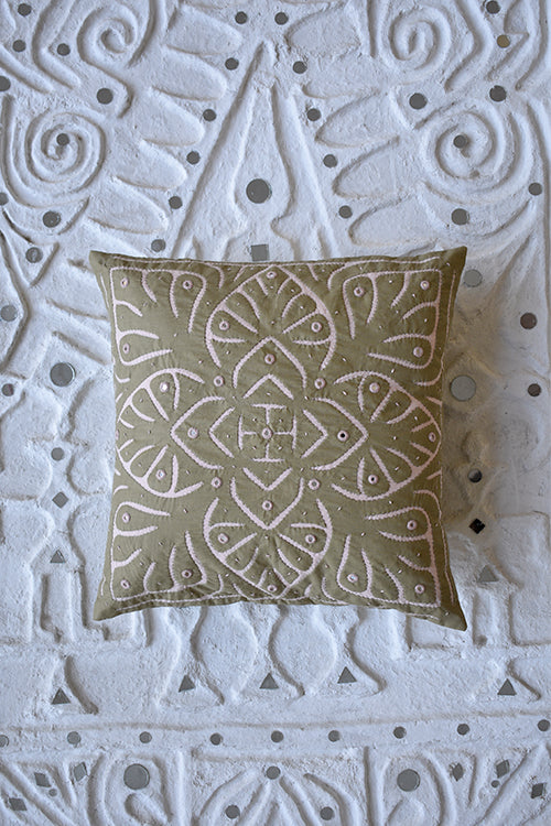 Okhai 'Regent' Applique Work Herbal Dyed Cushion Cover