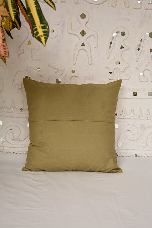 Okhai 'Almond' Applique Work Herbal Dyed Cushion Cover
