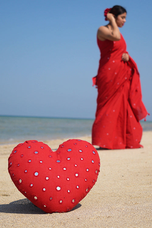 Okhai 'Heartbeat' Pure Cotton MIrror Work Cushion