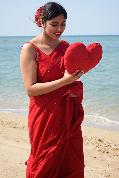 Okhai 'Heartbeat' Pure Cotton MIrror Work Cushion