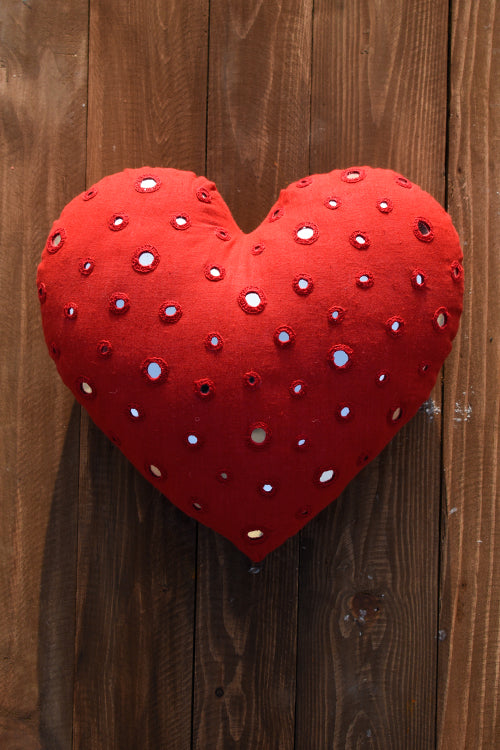 Okhai 'Heartbeat' Pure Cotton MIrror Work Cushion