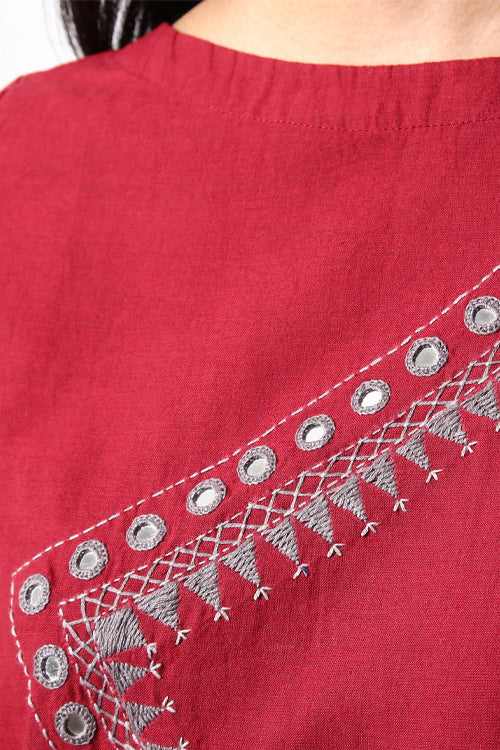 Okhai 'Red Ruby' Embroidered Cotton Kurta