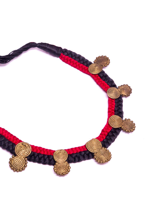Miharu Red-Black Brass Thread Choker Necklace D19a