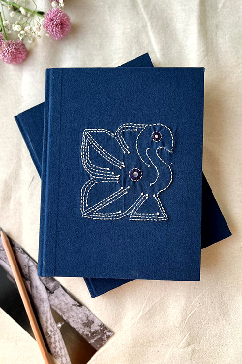 Okhai 'Peafowl' Hand Embroidered Applique Mirror Work Diary