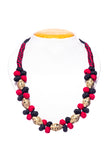 Miharu Black-Red Brass Thread Choker Necklace D61i
