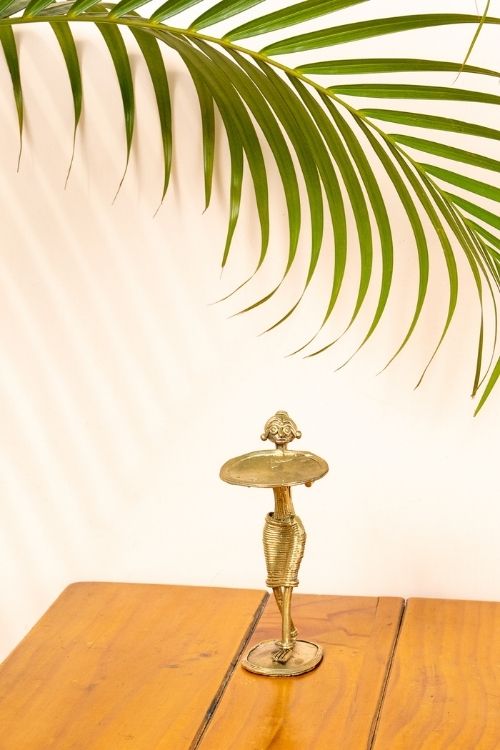 Miharu Standing Tribal Lady Dhokra Handmade Candle Stand Online