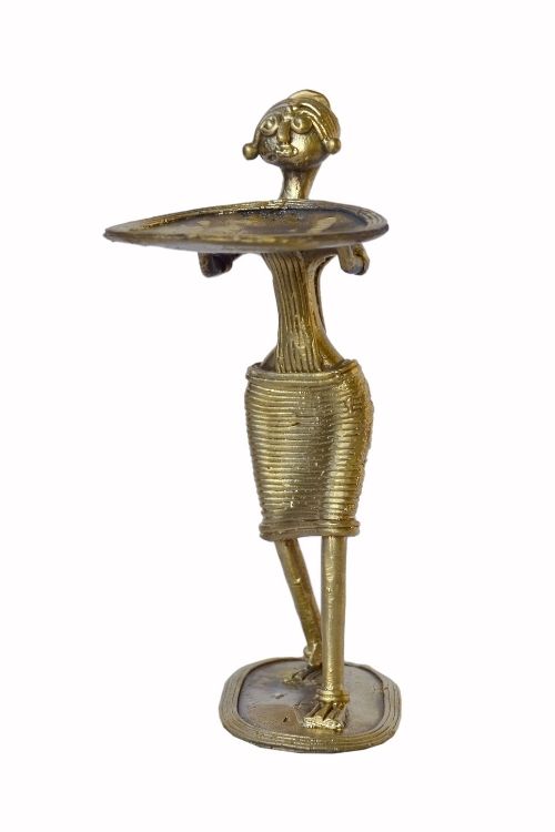 Miharu Dhokra Standing Tribal Lady Candle Stand