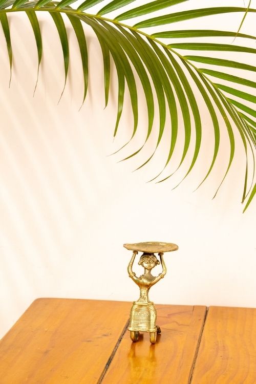 Miharu Half Sitting Tribal Lady Dhokra Handmade Candle Stand Online