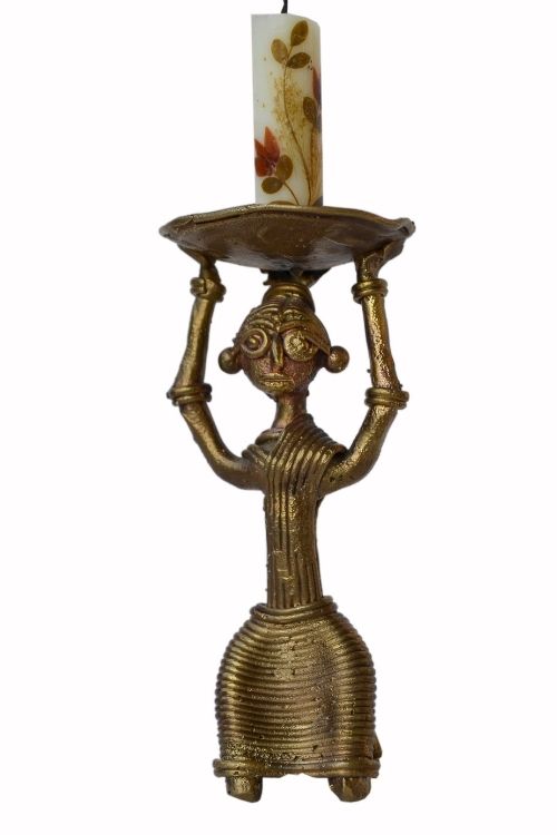 Miharu Dhokra Half Sitting Tribal Lady Candle Stand