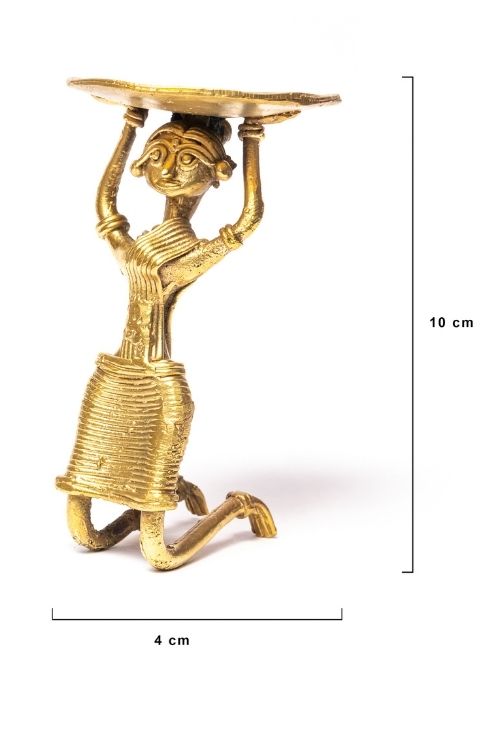 Miharu Dhokra Half Sitting Tribal Lady Candle Stand