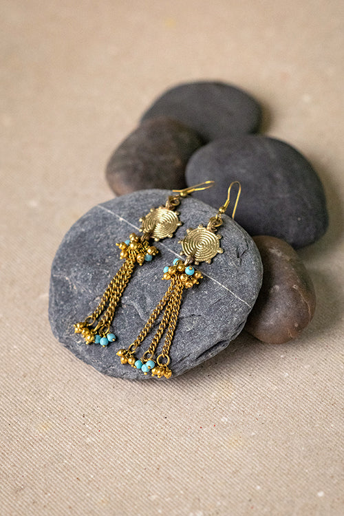 Miharu Brass Chain Blue Beaded Earrings