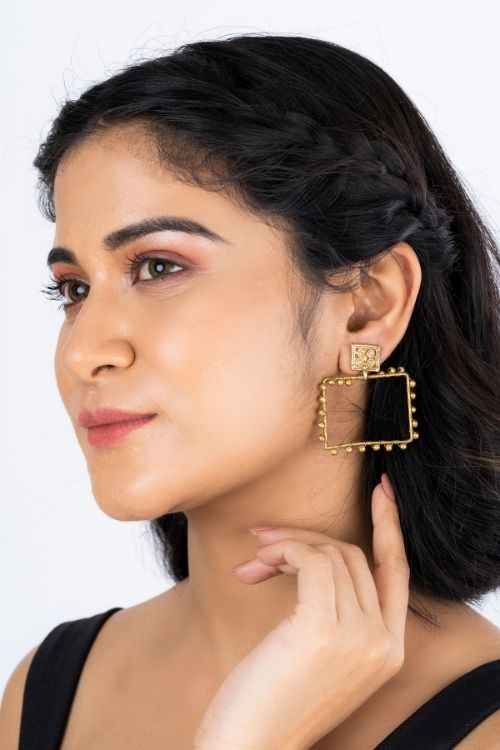Miharu Gold Tone Box Earrings