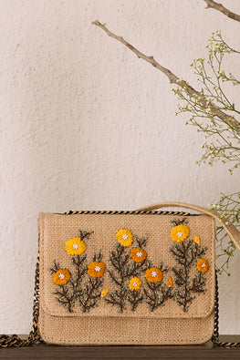 Beige Floral Embroidered Flap Sling Bag For Women Online
