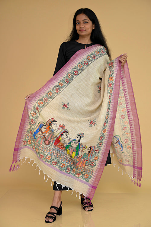 Diorama Designs Handpainted Gopiyan  Madhubani Dupatta