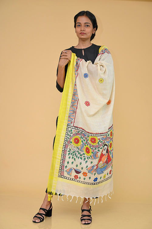 Diorama Designs Handpainted "Nature"  Madhubani Dupatta