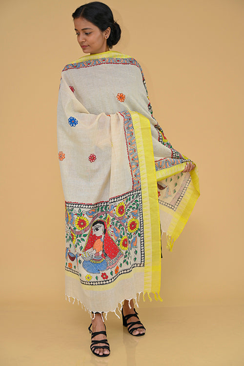 Diorama Designs Handpainted "Nature"  Madhubani Dupatta