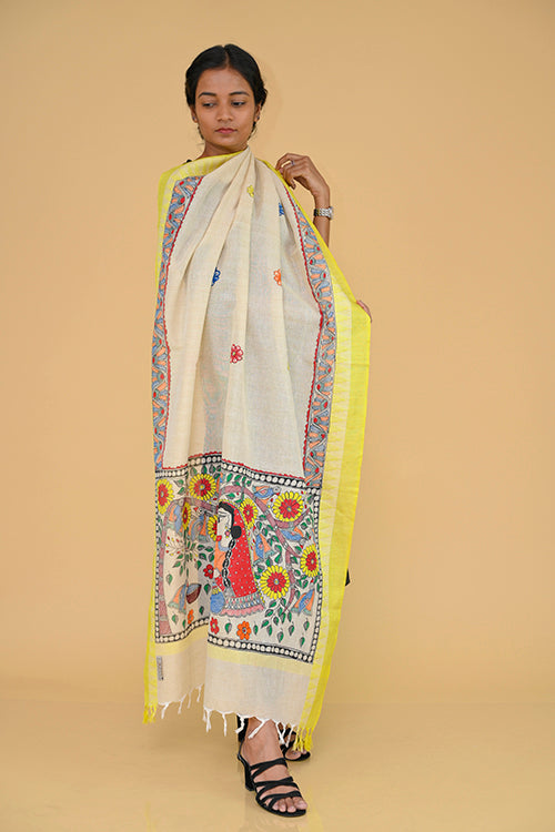 Diorama Designs Handpainted "Nature"  Madhubani Dupatta