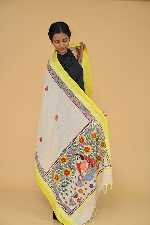 Diorama Designs Handpainted "Nature"  Madhubani Dupatta