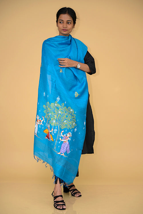 Diorama Designs Pattachitra Handpainted Munga Silk "Sakhi" Dupatta