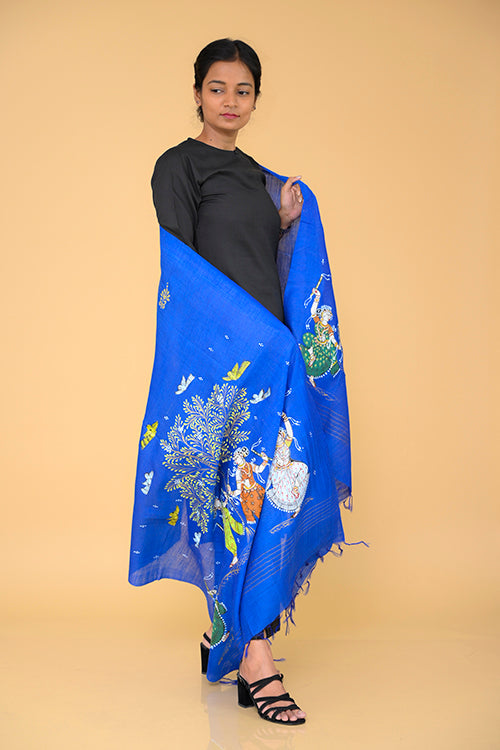 Diorama Designs Pattachitra Handpainted Munga Silk  "Tranquil" Dupatta