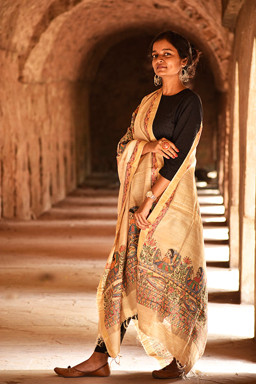 Diorama Designs Zari Border Tussar Silk Dupatta