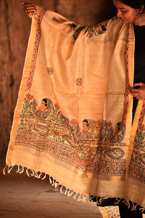 Diorama Designs Zari Border Tussar Silk Dupatta