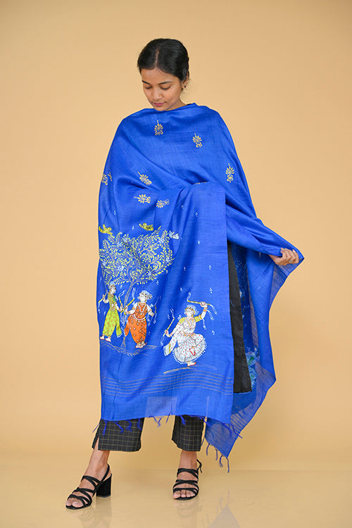 Diorama Designs Pattachitra Handpainted Munga Silk  "Tranquil" Dupatta