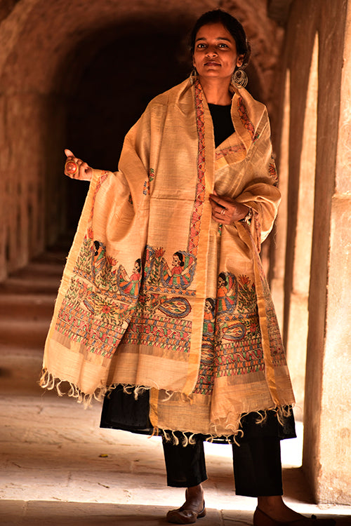 Diorama Designs Zari Border Tussar Silk Dupatta