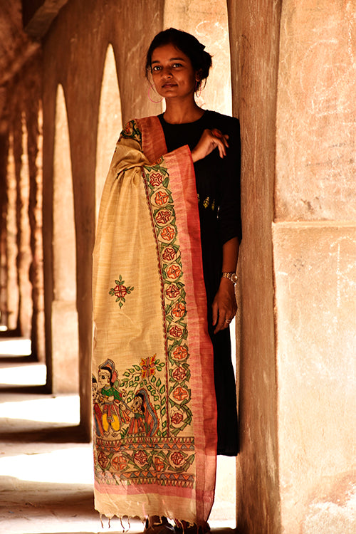 Diorama Designs Madhubani Cotton Ram Sita Vivah Handpainted Dupatta