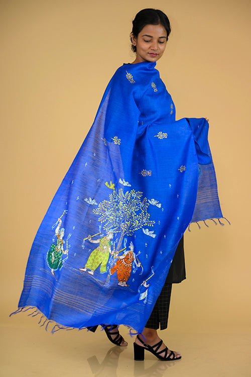 Diorama Designs Pattachitra Handpainted Munga Silk "Tranquil" Dupatta