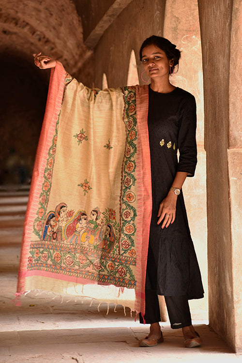 Diorama Designs Madhubani Cotton Ram Sita Vivah Handpainted Dupatta