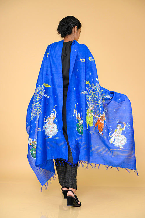 Diorama Designs Pattachitra Handpainted Munga Silk  "Tranquil" Dupatta