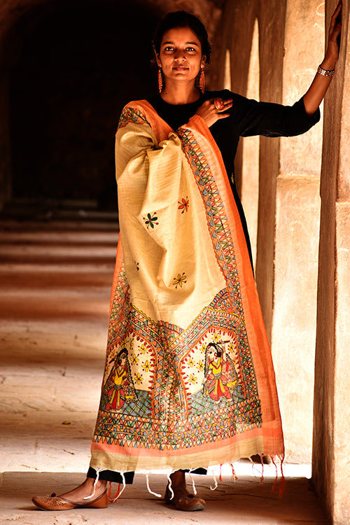 Diorama Designs Madhubani Handpainted Cotton Garba Raas Dupatta
