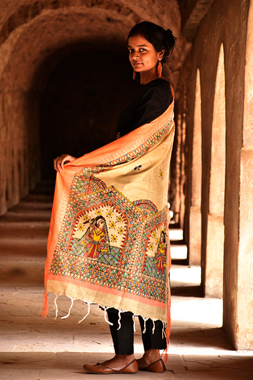 Diorama Designs Madhubani Handpainted Cotton Garba Raas Dupatta