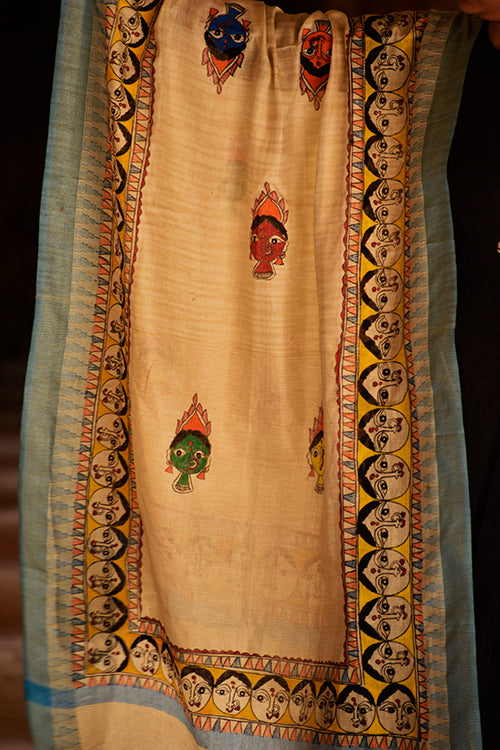 Diorama Designs Madhubani Hand-Painted Durga Face Cotton Dupatta