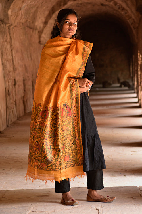 Diorama Designs Madhubani Hand-Painted Tussar Silk Dupatta