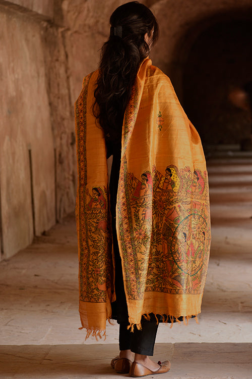 Diorama Designs Madhubani Hand-Painted Tussar Silk Dupatta