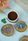 Teak Wood Handpainted Flies Coasters- Set Of 4