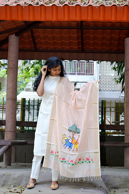 Diorama Designs Pichwai Handpainted "Miniature" Maheshwari Silk Dupatta