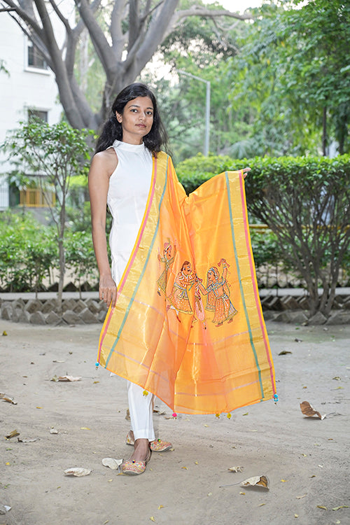 Diorama Designs Miniature Handpainted Chanderi Silk Dupatta