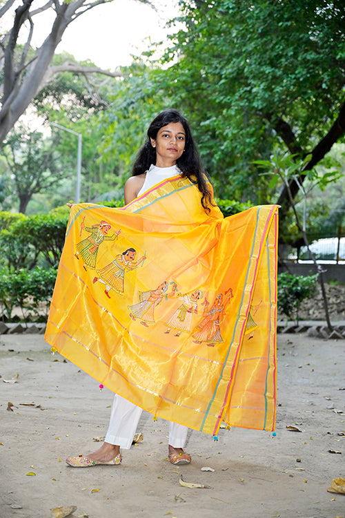 Diorama Designs Miniature Handpainted Chanderi Silk Dupatta