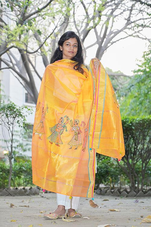 Diorama Designs Miniature Handpainted Chanderi Silk Dupatta