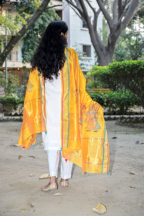 Diorama Designs Miniature Handpainted Chanderi Silk Dupatta