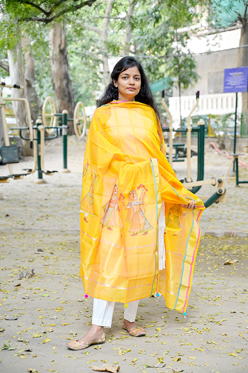 Diorama Designs Miniature Handpainted Chanderi Silk Dupatta